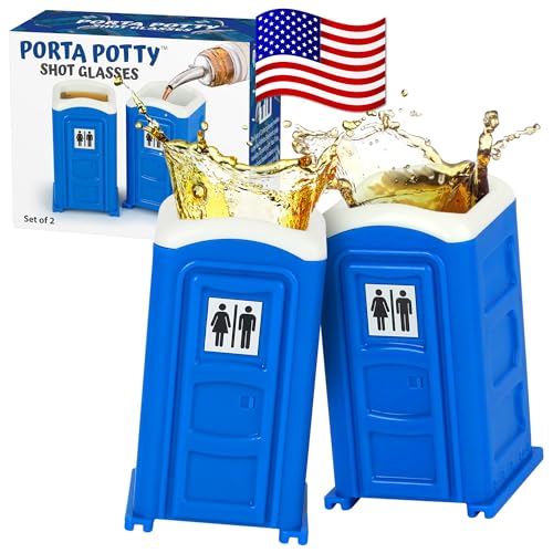 American Designed & Owned, Original Porta Potty Shot Glasses Gag Gift for Men, Top Choice for Number 2 Humor, Funny Shot Glass, White Elephant Gift, Secret Santa and Shot Glass Collectors