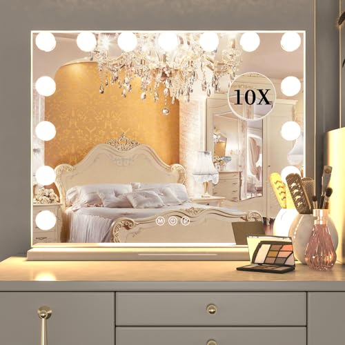 Manocorro Vanity Mirror with Lights, Hollywood Makeup Mirror Large Vanity Lighted Mirror with 15 LED Bulbs Hollywood Mirror with 3 Color Modes for Bedroom Tabletop or Wall-Mounted, 23x18 Inch