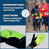 TrailHeads Mens Running Gloves Touchscreen Fingers & Convertible Waterproof Mitten Shell - for Winter, Reflective, Warm - Black/Hi Vis (Small/Medium)