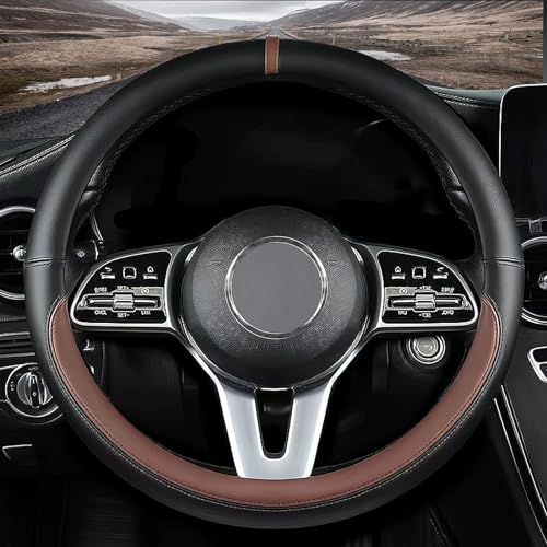Custom fit for Ford Car Steering Wheel Cover, Nappa Leather Car Steering Wheel Cover Non-Slip Steering Wheel Cover, Designed for Ford Interior Accessories (Brown,for Ford)