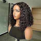 ISEE Wear and Go Glueless Wigs Bob Wigs Pre Plucked Water Wave Lace Front Wigs Upgraded No Glue Transparent Lace Closure Wigs for Black Women Natural Black 16 Inch