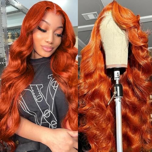 dorbess Ginger Orange 30 Inch Lace Front Wigs Human Hair Body Wave Wavy 13x6 HD Lace Front Glueless Ginger Wig Human Hair 180% Density Transparent HD Lace Frontal Wigs Pre Plucked Hairline