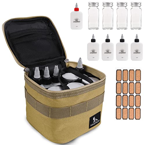 HIKEMAN Camping Portable Spice Set with 9 Spice Containers Pepper & Salt Spice Shakers, Separable Storage Bag for Outdoor Travel Camping BBQ Picnic