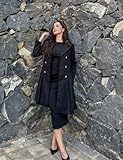 GRACE KARIN Women's Black Double Breasted Overcoat Pleated A-Line Blends Trench Coat M