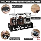 GMISUN Coffee Canister, 3 Pcs 50 fl oz Coffee Storage Canisters with Airtight Lids, Black Glass Coffee Tea Sugar Container Set with Scoop/Shelf/Labels, Ground Coffee Jars for Coffee Station Countertop