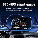 KGDHjuei Car HUD Head Up Display P6, OBD+GPS Smart Gauge, Works Great for Most Cars (Black)