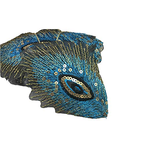 MIPPER 20pcs Embroidered Sequin Peacock Feather Iron On/Sew Patch 2.7×3.9 Inch for Clothing Applique Decoration (Lake Blue)