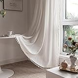 BCLBUSTE Boho Curtains Embroidery Linen and cotton Curtains 63 Inch Length 2 Pannels for Living Room, Cream Off White Light Filtering Farmhouse Curtains for Bedroom Rod Pocket Draperies 52" W x 63" L