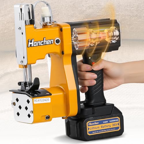 Hanchen Cordless Bag Sewing Machine Battery Powered Bag Sealing Machine High Speed Bag Closer Bag Closing Machine Bag Stitching Machine Bag Stitcher Packing for Feed Sacks Jute Seed Vinyl Rice Bags