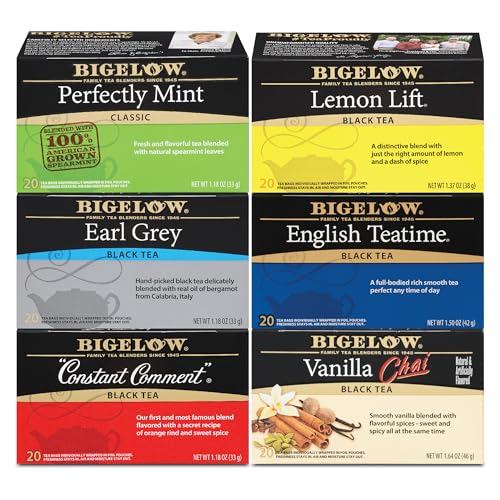 Bigelow Tea Caffeinated Black Tea, 6 Flavor, 20 Count (Pack of 6) - (Packaging and Flavor Assortment May Vary)