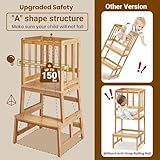 COSYLAND Kids Kitchen Step Stool，Toddler Standing Tower with CPC Certification, Removable Anti-Drop Railing Safety Rail Enjoys Unique Patented Design A Anti-tip Structure More Stable, Natural Bamboo