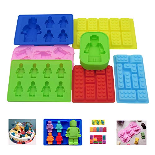 Nuoda Chocolate Candy Silicone Mold, Building Blocks Ice Tray, Robots and Cars Fondant Mold with Children Party Drawstring Gift Bag-Easy to Use and Clean