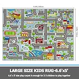 Capslpad Sky Blue Car Road Kid Rug Carpet Playmat for Playoom Traffic Road Kids Play Mat for Toddler Non Slip Washable City Map Race Track Carpet Rug for Kids Room Bedroom Nursery Room Decor,6.6'x5'