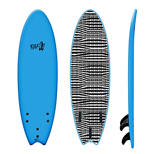 Rock-It 6' Albert Performance Fish Soft Top Surfboard for Kids, Adults, Beginners - Foam Surf Board, Tabla De Surf (Blue)