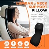 GEEYONTEK One-Piece Car Seat Lumbar Support Pillow and Neck Pillow, Memory Foam Pillow for Back Pain Relief, Ergonomic Car Pillow for Driving Seat Office Chair, Black