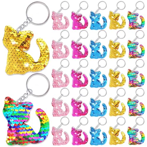 CiciBear 25 Pack Kitty Sequin Keychains for Cat Kitty Kitten Meow Themed Party Favors, Kids and Adults Birthday Gift, Baby Shower, Cat Party, 5 Colors