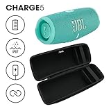 JBL Charge 5 Waterproof Portable Speaker with Built in Powerbank and gSport Carbon Fiber Case (Teal)