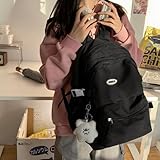 VTTDB Kawaii Backpack with Cute Accessories Casual Aesthetic Daypack Simple Laptop Bag Waterproof Travel Rucksack for Women (black)