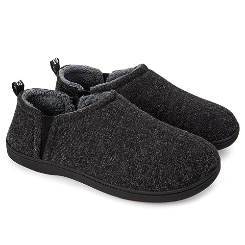 Snug Leaves Men's Faux Wool Slippers Comfy Warm Winter House Shoes with Elastic Gores Dark Gray, 11-12 US