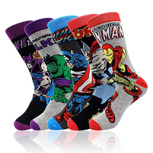 SIDIMELO Classic Cartoon Character Patterned Dress Socks,Crazy Funny Cotton Socks Novelty Gift for Adult Teen(5 pack)