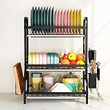 1Easylife Drying Rack, Metal 3-Tier Large Capacity Dish Rack with Utensil Holder, Cutting Board Holder, Drain Board Tray for Kitchen Counter Storage (Black)