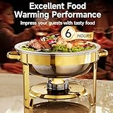 Chafing Dishes for Buffet, 4 Pack 5QT Round Stainless Steel Chafing Dish Set for Home Parties, Christmas Gatherings, Catering Events Complete Buffet Warmer Set (Golden 4)