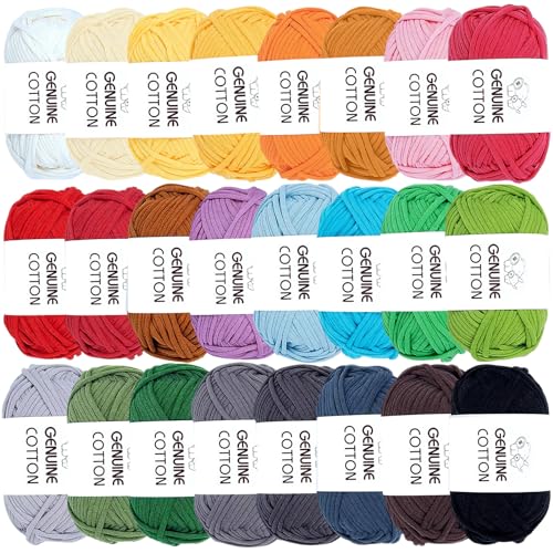 Timgle 24 Pcs Crochet Yarn for Beginners 2100 Yards Cotton for Crocheting and Knitting Soft 24x50g in Total Cotton Nylon Blend Easy Yarn for Knitting Crochet Crafts Project, 24 Colors