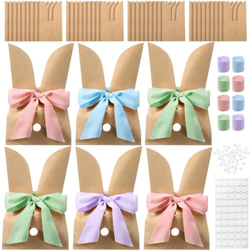 Motipuns 76 Pcs Easter Bags, Bunny Paper Gift treat Bags Cute Candy Goodie Brown Kraft Party Favors Supplies Crafts for Birthday Wedding Party