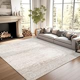 Soalmost 8x10 Area Rugs for Living Room, Stain Resistant Neutral Washable Rugs for Dining Room, Floral Vintage Non-Slip Thin Large Size Area Rug Beige