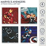 Idea Nuova Marvel Avengers Canvas 4 Pack Wall Art Set,Childrens Wall Hanging Décor,Each Piece 11"x11"