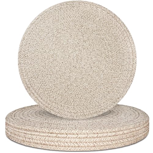 Round Placemats Set of 6, Cotton Rope Woven Table Mats, Hot Pads for Kitchen, Non Slip Heat Resistant Place Mats, 13 Inches Braided Placemat for Farmhouse Decor and Kitchen Table Decor (Brown)
