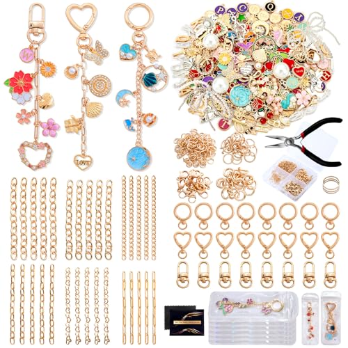 Wurosi 544Pcs Keychain Making Kit with Charms, Including 24 Keychains Clips 30 Extender Chain 198 Charm Jewelry Plier, DIY Keychains Kit, for Keychain Making Supplies DIY Crafts