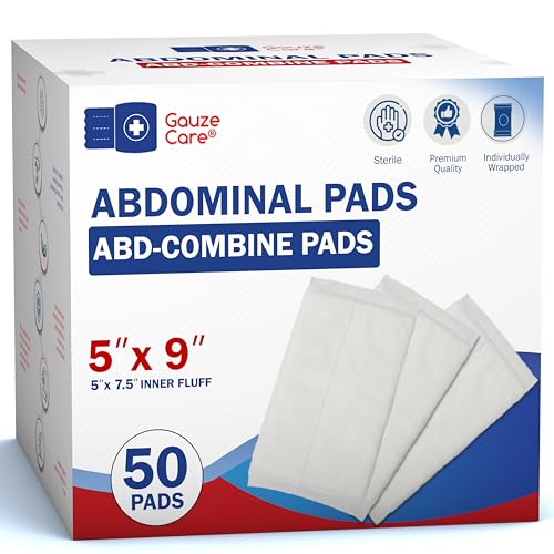 GauzeCare Sterile Abdominal- ABD Combine Pads| 50-Pack, 5 x 9 Inches| Extra Absorbent & Thick, Individually Wrapped Wound Dressing, First Aid Pads| Surgical-Grade, Nonstick- for Heavy Leakage, Post Op