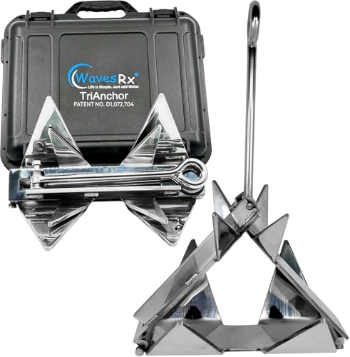 WavesRx 7lb TriAnchor - Stainless Steel Folding Anchor for PWC, Jet Ski & Skiff Boat Anchoring I Ingenious Patent Pending Design Sets Faster & Holds Better Than Grapnel, Fluke, Mushroom or Cube Anchor