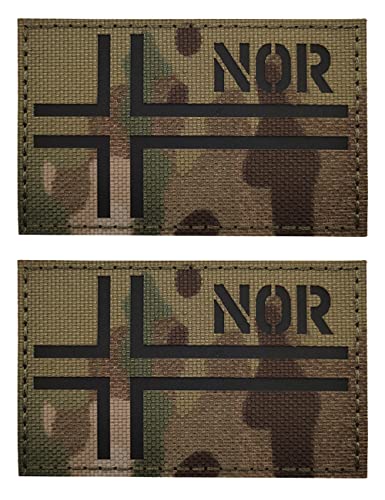 2PCS AliPlus Norway Flag Patches IR Infrared Reflective Patches Laser Cut Patch Tactical Morale Patch Hook and Loop(CP)