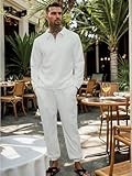 UOUA Mens 2 Piece Set Casual Outfits Polo Long Sleeve Shirt & Pants Track Suit Loungewear Athletic Sweatsuit White XL