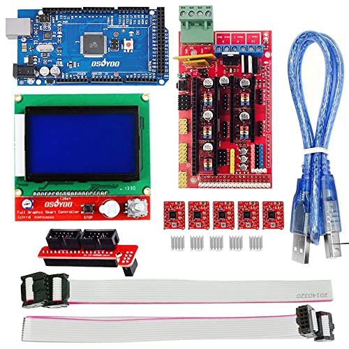 OSOYOO 3D Printer Controller Kit Ramps 1.4 + Full Graphic Smart Display Controller + Mega2560 + A4988 Stepper Motor Driver for RepRap (Ramps 1.4+12864LCD+Mega2560+A4988Driver)