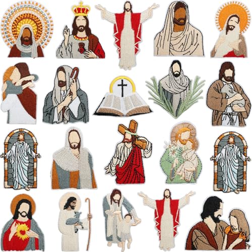 20 PCS Jesus Iron On Patches for Clothes Hat Jackets Backpack Shirt, Christian Embroidery Patches, Vintage Sew On Patch Applique Patches