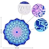 Large Microfiber Boho Mandala Beach Towel Round Bohemian Beach Blanket Hippie Indian Throw Blanket Beach Tapestry Sand Free Quick Dry Yoga Picnic Mat Wall Decor Circle Tablecloth,59'',Ocean Blue