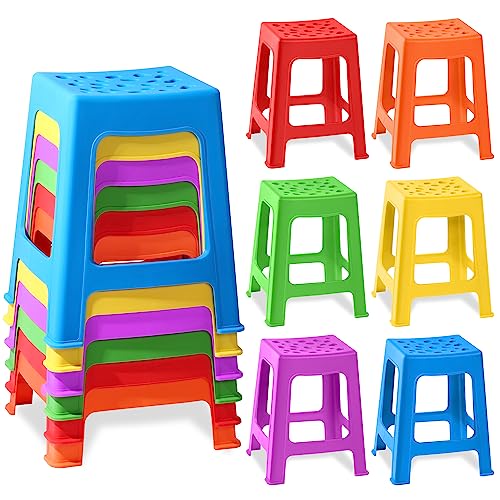 TURSTIN 6 Pack Stackable Classroom Stools Plastic Stools Nesting Stools Colorful Round Stools Indoor Outdoor Flexible Seating Decorative Stools Chairs for Home Office School Classroom