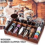 Noverlife Wooden Barber Clipper Tray, Anti-slip Hairdresser Clipper Organizer, Wood Barber Table Collector, Professional Hair Trimmer Holder, Cosmetic Container Razor Tool Case Box with 5 Slots