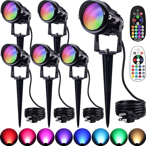 SUNVIE 120V RGB Color Changing Landscape Spotlights 12W LED Outdoor Spot Lights for Yard with Remote Control Waterproof Colored Spotlights with Plug for Outside House Garden Tree Decoration, 6 Pack