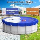 Keten 24FT Pool Covers for Above Ground Pools,【2024 Upgrade】 Round Winter Pool Cover, 4FT Overlap Extra Thick Durable, Keeps Out Debris, Swimming Pool Cover with Winch and Cable