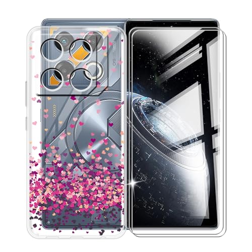 KJYFOANI for Infinix GT 20 Pro Case + 2 Pack Tempered Glass Screen Protector, Clear Soft Silicone Bumper Shell, Ultra-Thin Anti-Fall Back Cover for Infinix GT 20 Pro (6.78") - Pink Love