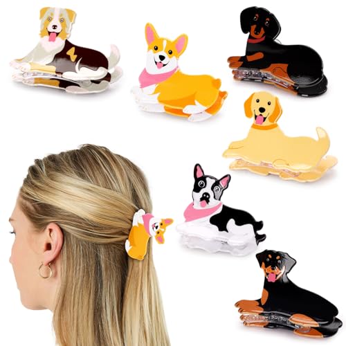 Dog Hair Claw Clips for Women Girls Cute Small Hairpins Hairgrips Brooch Corgi Dachshund Bulldog Animal Hair Clips For Short Long Hair Puppy Lovers Gift Idea Set of 6