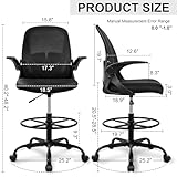 Primy Drafting Chair Tall Office Chair with Flip-up Armrests Executive Ergonomic Computer Standing Desk Chair with Lumbar Support and Adjustable Footrest Ring (Black)