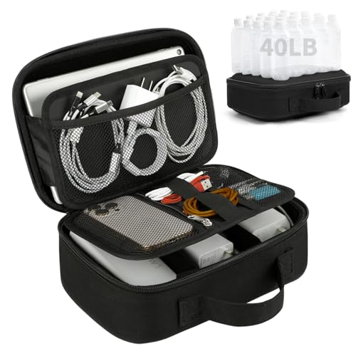 ZOMFELT Electronics Organizer Travel Case, Hard EVA Travel Organizer, Shockproof Bag Organizer, Double Layer Cord Organizers, Large Cable Organizers Bag, Tech Organizers for Men, Phone, Cord, Black