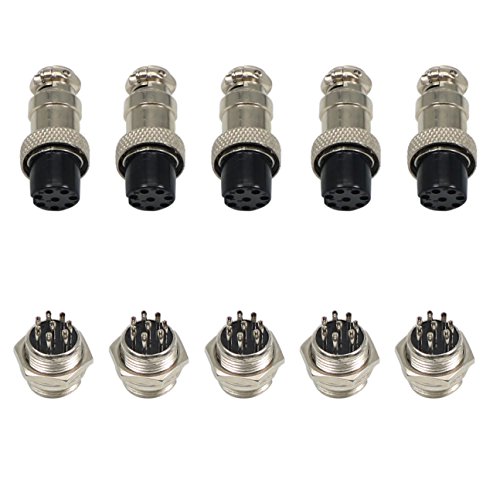 Aviation Plug Connector GX16 8 Pin Panel Metal Mount Circular Aviation Connector Adapter Male Female Plug Socket, Pack of 5 Pairs