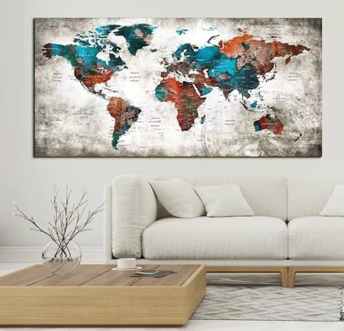 UDERUI World map Diamond Painting Kits for Adults, Large Diamond Painting Accessories Full Kit, DIY 5D Round Diamond Art Paint by Number, Diamond Dots Gem Art Crafts for Home Decor Gifts 24x60inch
