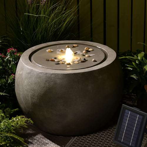 Tankana Large Solar Water Fountain Outdoor Garden Bubbler Water Feature Outdoor Fountains Solar Powered Concrete Effect for Patio Deck Yard Home Decor Gray, 25 "L X 25" W X 17.5" H